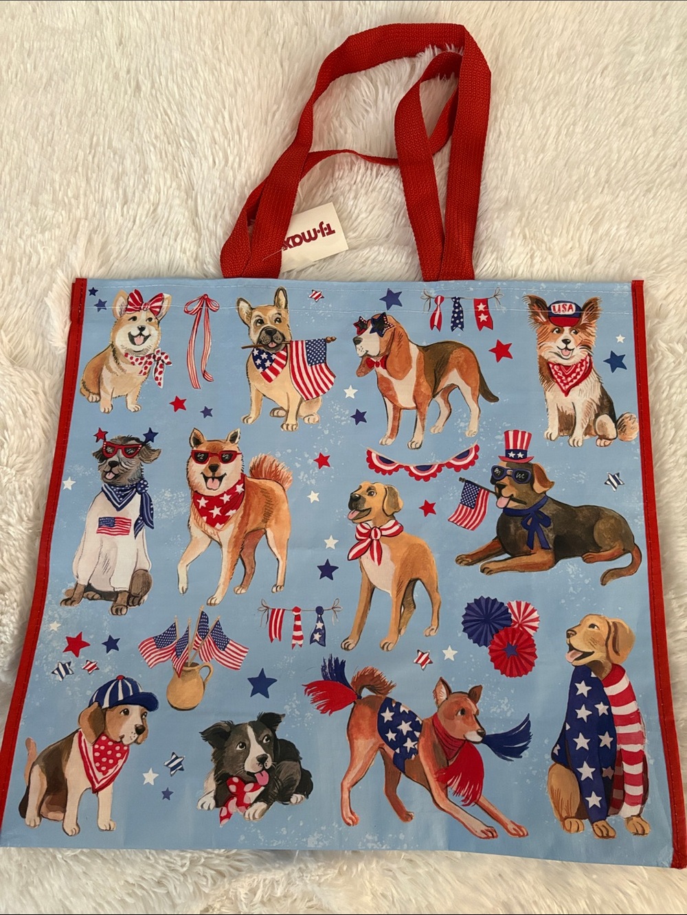 Reusable Shopping Bag TJMAXX USA 🇺🇸 Patriotic Dog / Dogs 4th of July NWT